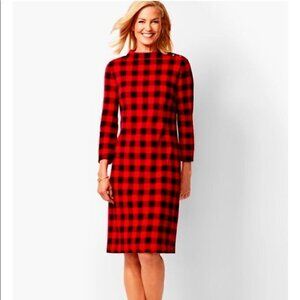 TALBOTS BUFFALO PLAID MOCK NECK KNIT COTTON SHIFT DRESS SZ MP